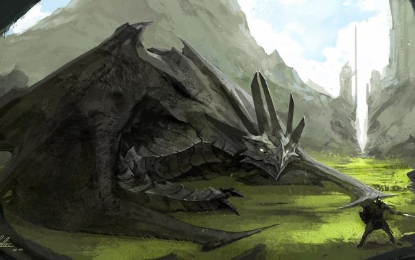 art-voin-rycar-drakon-skaly